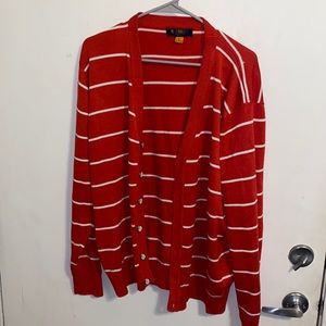 Red Cardigan with white stripes
